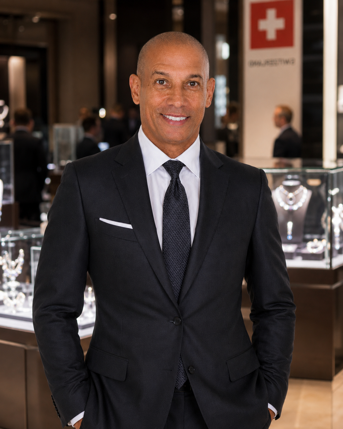 Sancler Requião Barreto, founder of OBG Trade, in a fine jewelry environment